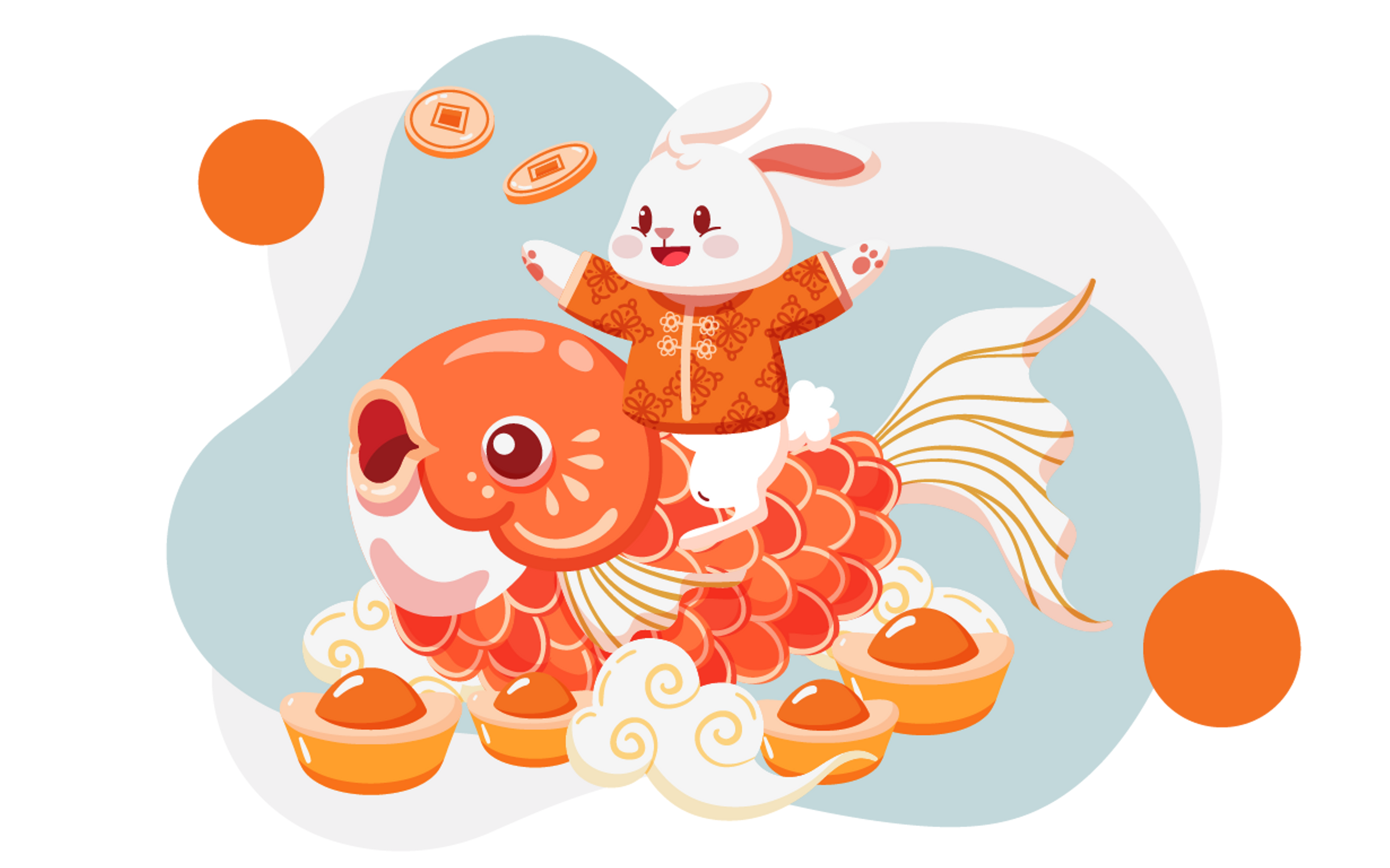 Image depicts a rabbit and fish, two signs of the zodiac calendar for the Lunar New Year blog.